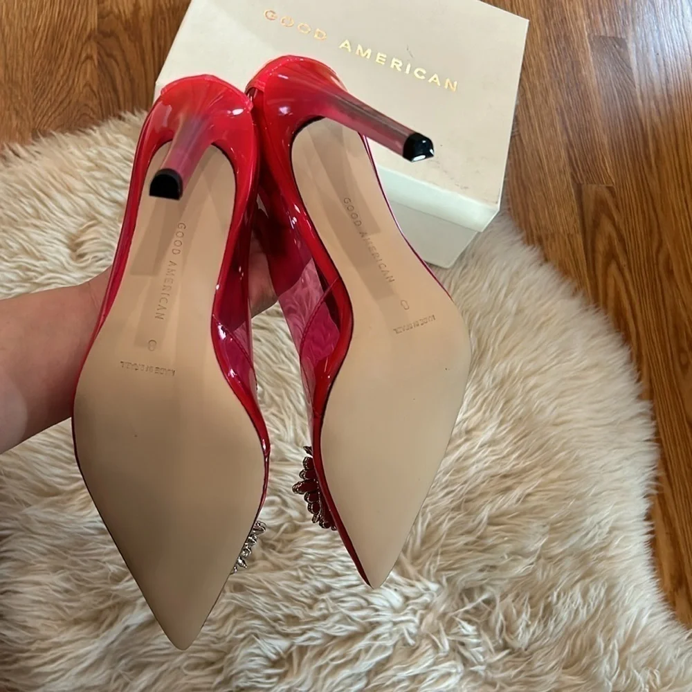 Good American Cinderella crystal pump hot pink stiletto heels size 8 new in box
